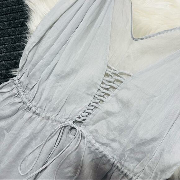 THREE GRACES Lace Up Flowy Babydoll Top Size 8 in Light Gray NWOT - Picture 7 of 8